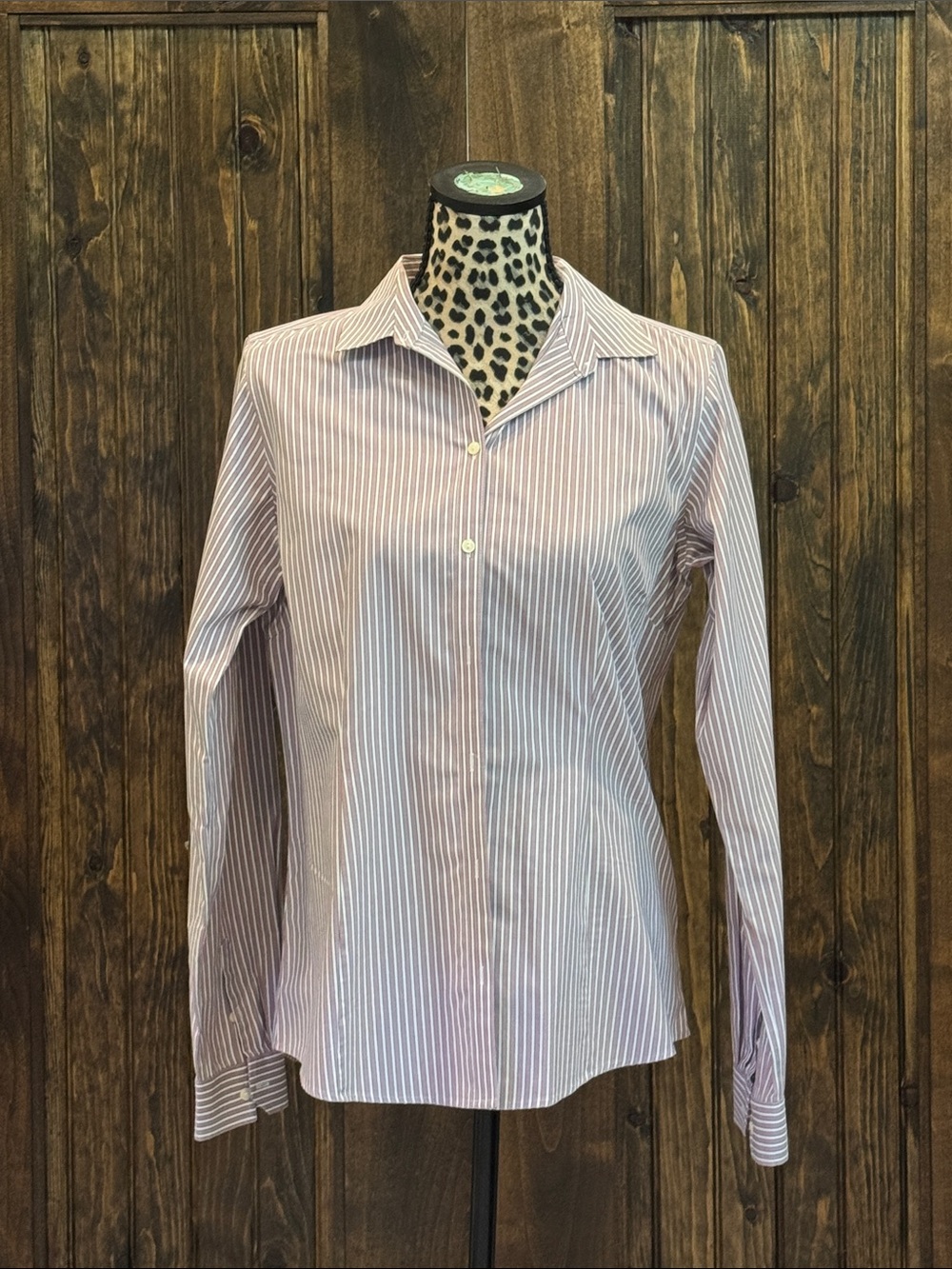 Eddie Bauer Purple and White Striped Button-Down Shirt
